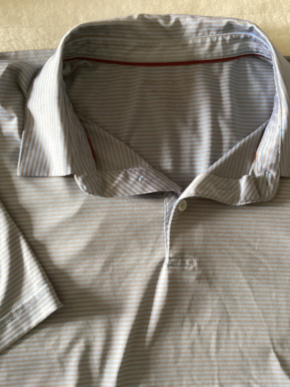 Mens Michael Rouen Lt. Blue with Brown Pin Stripes S/S Golf Shirt Size XL